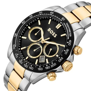 1514269 hugo boss watch men two tone black dial stainless steel metal silver gold strap quartz battery analog chronograph hero 4