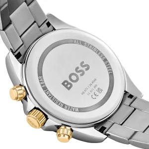1514269 hugo boss watch men two tone black dial stainless steel metal silver gold strap quartz battery analog chronograph hero 5