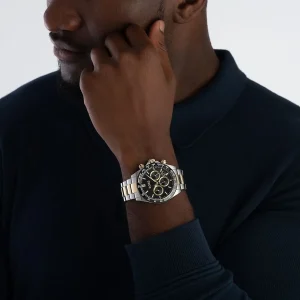 1514269 hugo boss watch men two tone black dial stainless steel metal silver gold strap quartz battery analog chronograph hero 9
