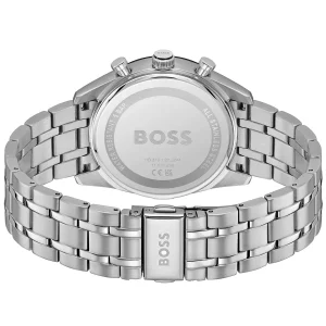 1514286 hugo boss watch dual time wr 5bar men blue dial stainless steel metal silver strap quartz battery analog three hand tourmaster 3