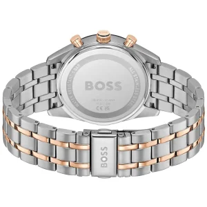 1514288 hugo boss watch dual time wr 5bar men blue dial stainless steel metal silver rose gold strap quartz battery analog three hand tourmaster 3
