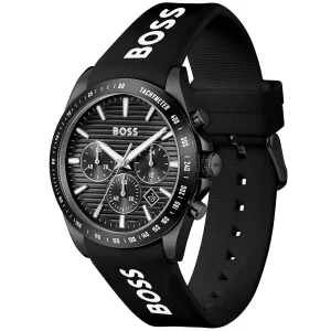 1514289 hugo boss watch men black dial rubber strap quartz battery analog chronograph strike 2