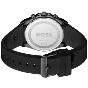 1514289 hugo boss watch men black dial rubber strap quartz battery analog chronograph strike 3