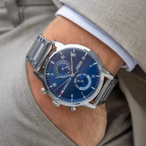 1710401 tommy hilfiger watch men blue dial stainless steel metal silver strap quartz battery analog monthly weekly date kane 10