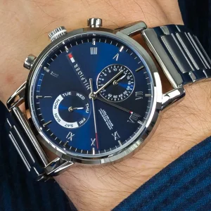 1710401 tommy hilfiger watch men blue dial stainless steel metal silver strap quartz battery analog monthly weekly date kane 12
