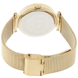 1781864 tommy hilfiger watch women crystals gold dial mesh metal stainless steel golden strap quartz battery analog three hand lynn 3