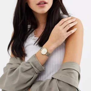 1781864 tommy hilfiger watch women crystals gold dial mesh metal stainless steel golden strap quartz battery analog three hand lynn 7