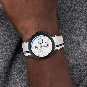 1791862 tommy hilfiger watch men white dial rubber strap quartz battery analog monthly weekly date aiden 11