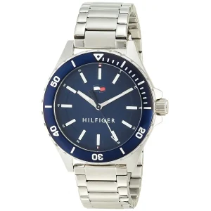 1792012 tommy hilfiger watch men blue dial metal stainless steel silver strap quartz battery analog three hand logan 2