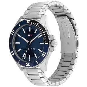 1792012 tommy hilfiger watch men blue dial metal stainless steel silver strap quartz battery analog three hand logan 3