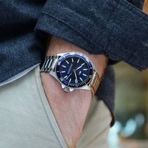 1792012 tommy hilfiger watch men blue dial metal stainless steel silver strap quartz battery analog three hand logan 6