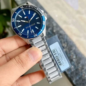 1792012 tommy hilfiger watch men blue dial metal stainless steel silver strap quartz battery analog three hand logan 9