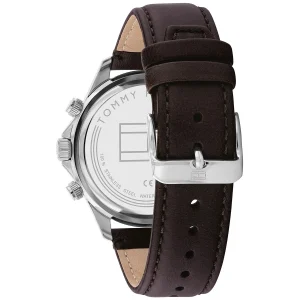 1792017 tommy hilfiger watch dual time men green dial leather brown strap quartz battery analog miles 3