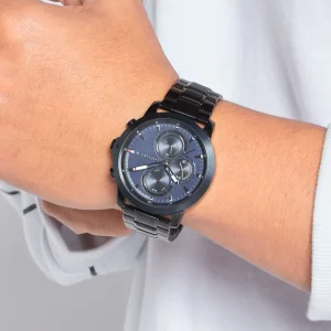 1792049 tommy hilfiger watch men blue dial metal stainless steel black strap quartz battery analog jameson 10