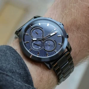 1792049 tommy hilfiger watch men blue dial metal stainless steel black strap quartz battery analog jameson 11