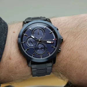1792049 tommy hilfiger watch men blue dial metal stainless steel black strap quartz battery analog jameson 12