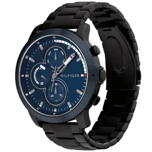 1792049 tommy hilfiger watch men blue dial metal stainless steel black strap quartz battery analog jameson 3