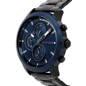 1792049 tommy hilfiger watch men blue dial metal stainless steel black strap quartz battery analog jameson 5