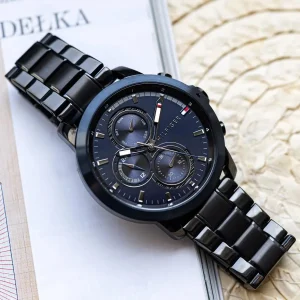1792049 tommy hilfiger watch men blue dial metal stainless steel black strap quartz battery analog jameson 7