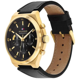 1792086 tommy hilfiger watch men black dial leather strap quartz battery analog dexter 2