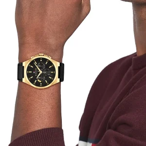 1792086 tommy hilfiger watch men black dial leather strap quartz battery analog dexter 7