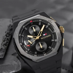 1792120 tommy hilfiger watch men black dial rubber strap quartz analog neo 6