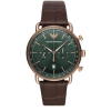 Montre Emporio Armani AR11334 homme cadran vert chronographe bracelet cuir brun