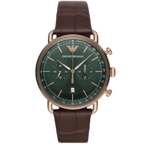 Montre Emporio Armani AR11334 homme cadran vert chronographe bracelet cuir brun