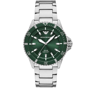 Montre Emporio Armani AR11698 World Explorer homme cadran vert bracelet acier