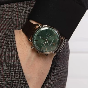ar11334 emporio armani watch men green dial leather brown strap quartz battery analog chronograph aviator 12