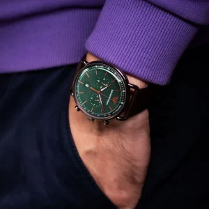 ar11334 emporio armani watch men green dial leather brown strap quartz battery analog chronograph aviator 13