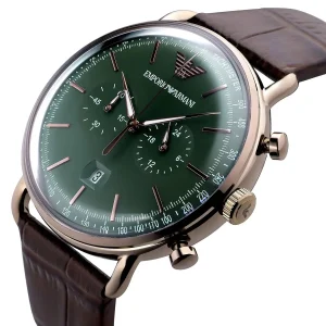 ar11334 emporio armani watch men green dial leather brown strap quartz battery analog chronograph aviator 3