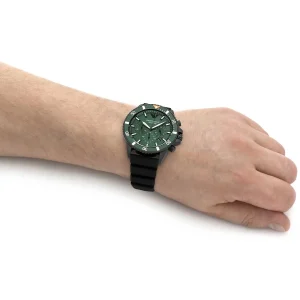 ar11463 emporio armani watch 100 meters men green dial rubber black strap quartz battery analog chronograph 18