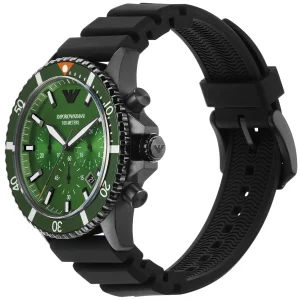 ar11463 emporio armani watch 100 meters men green dial rubber black strap quartz battery analog chronograph 5