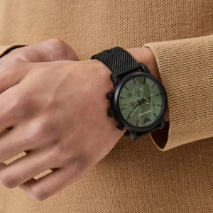 ar11470 emporio armani watch men green dial mesh stainless steel metal black strap quartz battery analog chronograph luigi 15