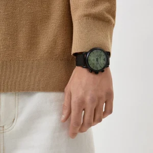 ar11470 emporio armani watch men green dial mesh stainless steel metal black strap quartz battery analog chronograph luigi 16