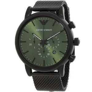 ar11470 emporio armani watch men green dial mesh stainless steel metal black strap quartz battery analog chronograph luigi 2