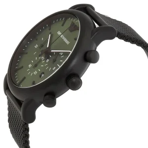 ar11470 emporio armani watch men green dial mesh stainless steel metal black strap quartz battery analog chronograph luigi 5