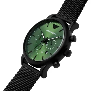 ar11470 emporio armani watch men green dial mesh stainless steel metal black strap quartz battery analog chronograph luigi 7