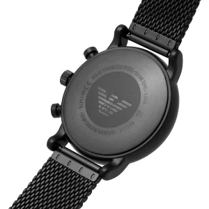 ar11470 emporio armani watch men green dial mesh stainless steel metal black strap quartz battery analog chronograph luigi 8