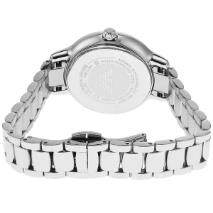 ar11484 emporio armani watch women crystals mother of pearl white dial stainless steel metal silver strap quartz battery analog cleo 11