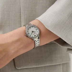 ar11484 emporio armani watch women crystals mother of pearl white dial stainless steel metal silver strap quartz battery analog cleo 18