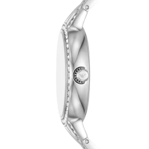 ar11484 emporio armani watch women crystals mother of pearl white dial stainless steel metal silver strap quartz battery analog cleo 7