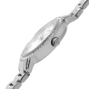 ar11484 emporio armani watch women crystals mother of pearl white dial stainless steel metal silver strap quartz battery analog cleo 8
