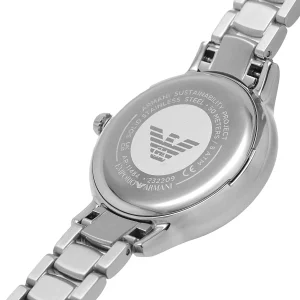 ar11484 emporio armani watch women crystals mother of pearl white dial stainless steel metal silver strap quartz battery analog cleo 9