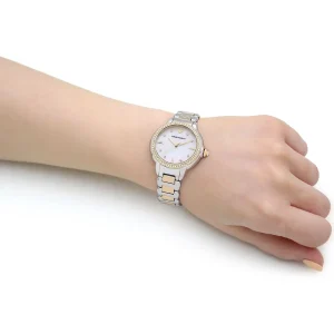 ar11524 emporio armani watch women mother of pearl white dial stainless steel metal silver gold strap quartz battery analog mia 10