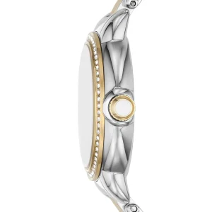 ar11524 emporio armani watch women mother of pearl white dial stainless steel metal silver gold strap quartz battery analog mia 4
