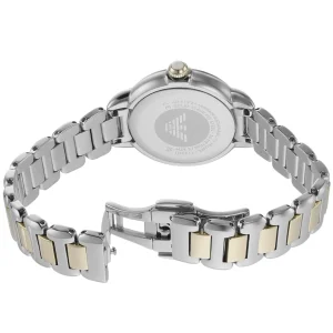 ar11524 emporio armani watch women mother of pearl white dial stainless steel metal silver gold strap quartz battery analog mia 7
