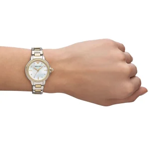ar11524 emporio armani watch women mother of pearl white dial stainless steel metal silver gold strap quartz battery analog mia 9