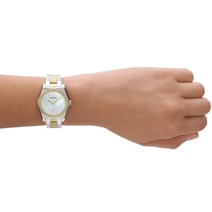 ar11559 emporio armani watch women crystal silver dial stainless steel metal gold strap quartz battery analog 6